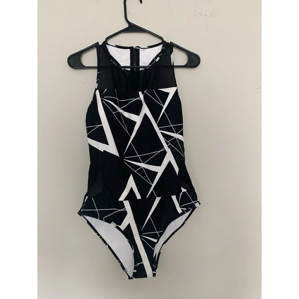 2Chillies Women Swimwear Swimsuit Crackle V-Neck 1pc 2C011908 Black Large